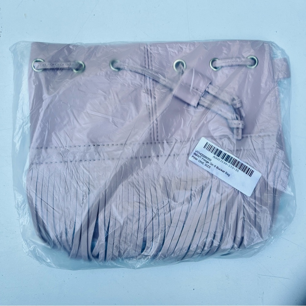 Pink Fringe Bucket Bag